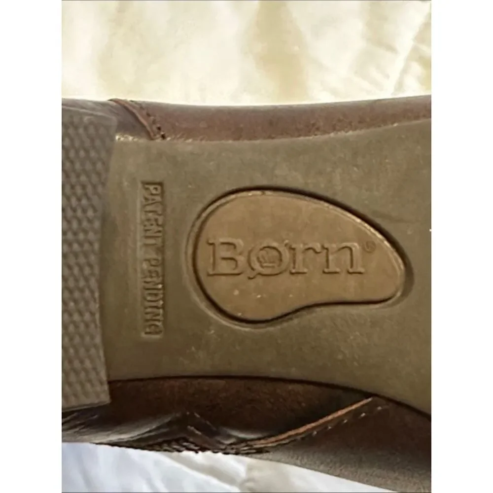 Born Aneto Leather Ankle Booties Womens 7M Block Heel Side Zip Cognac Brown